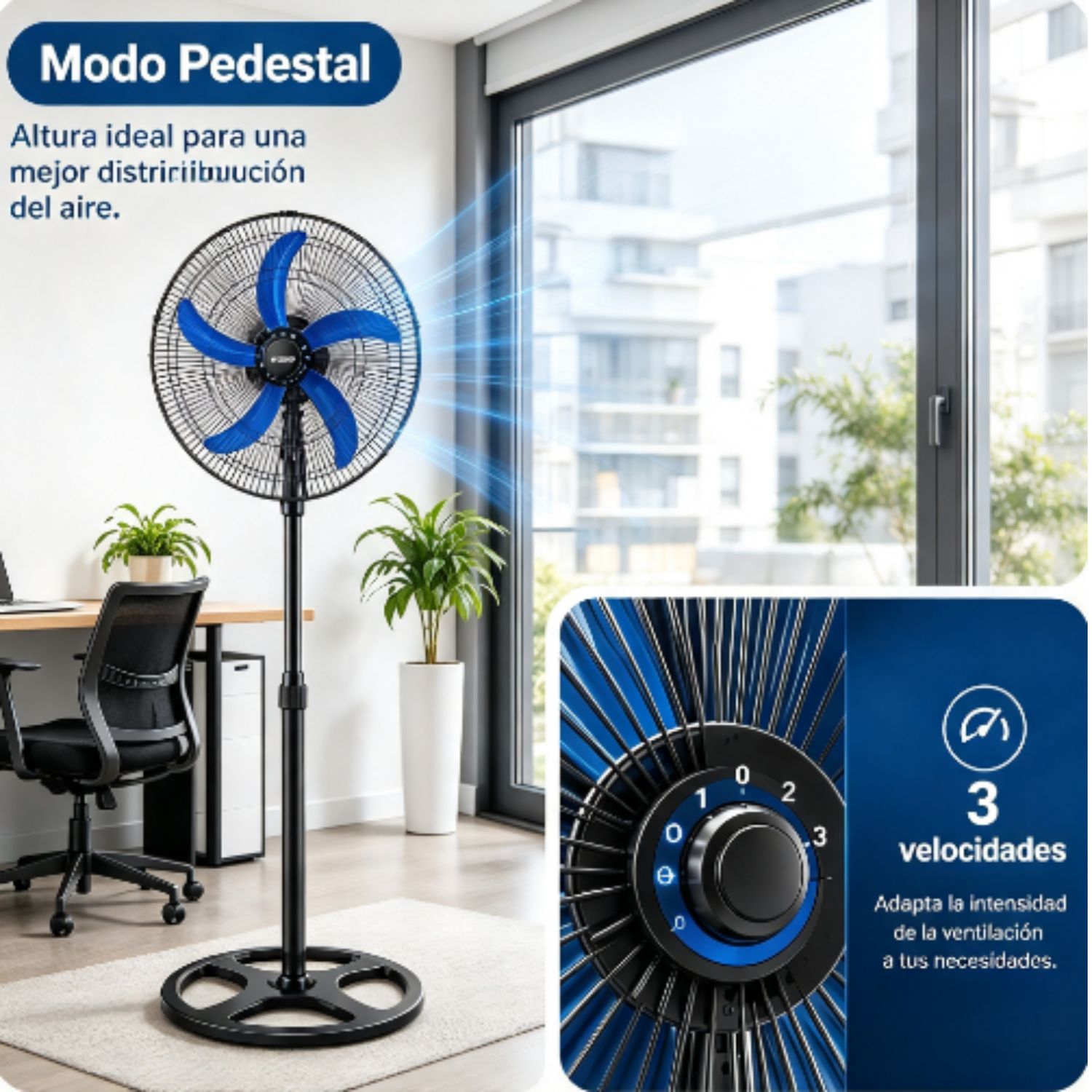 VENTILADOR CENTER G 3 EN 1 PEDESTAL PISO PARED 05 ASPAS 90 WATTS - 3