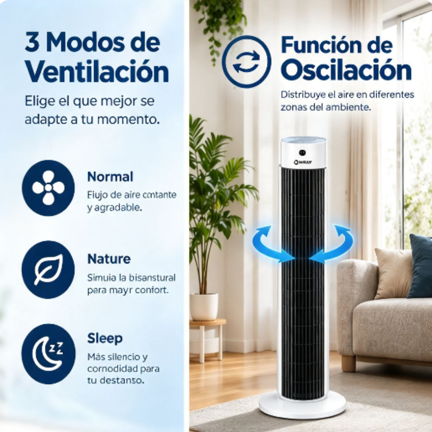 VENTILADOR TORRE MIRAY VMTT-1034R 30 PULG CON CONTROL REMOTO 45 W - 2