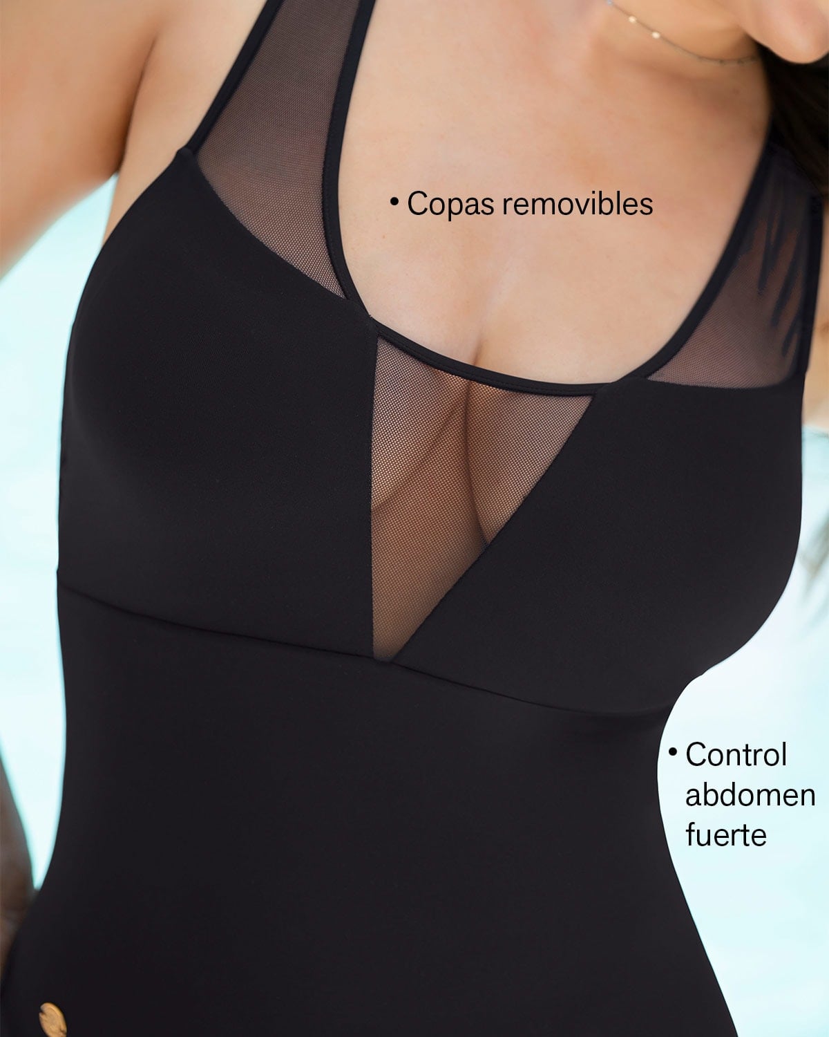 TRAJE DE BAÑO ENTERO DE CONTROL FUERTE CON DETALLES EN TUL - 3