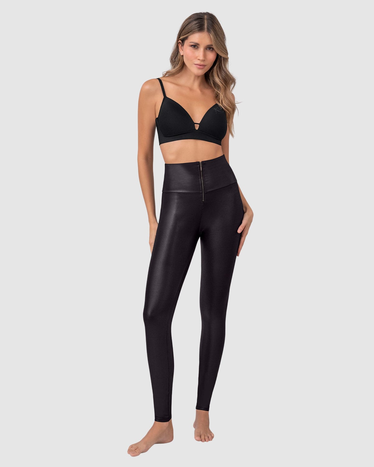 LEGGING CON CIERRE DE CONTROL EN ABDOMEN EN IMITACIÓN CUERO - 1