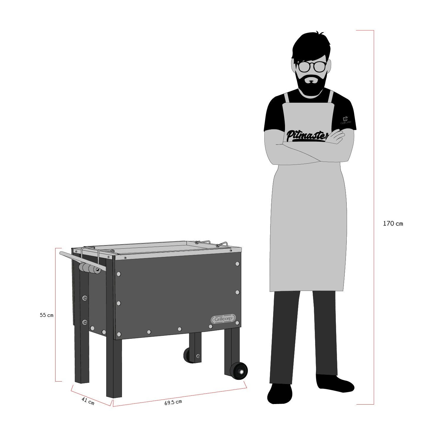 CAJA CHINA GRILLCORP MARRÓN MEDIANA PREMIUM + PARRILLA SISTEMA LEVANTE NIQUEL/INOX 70X40X55 CM - 7