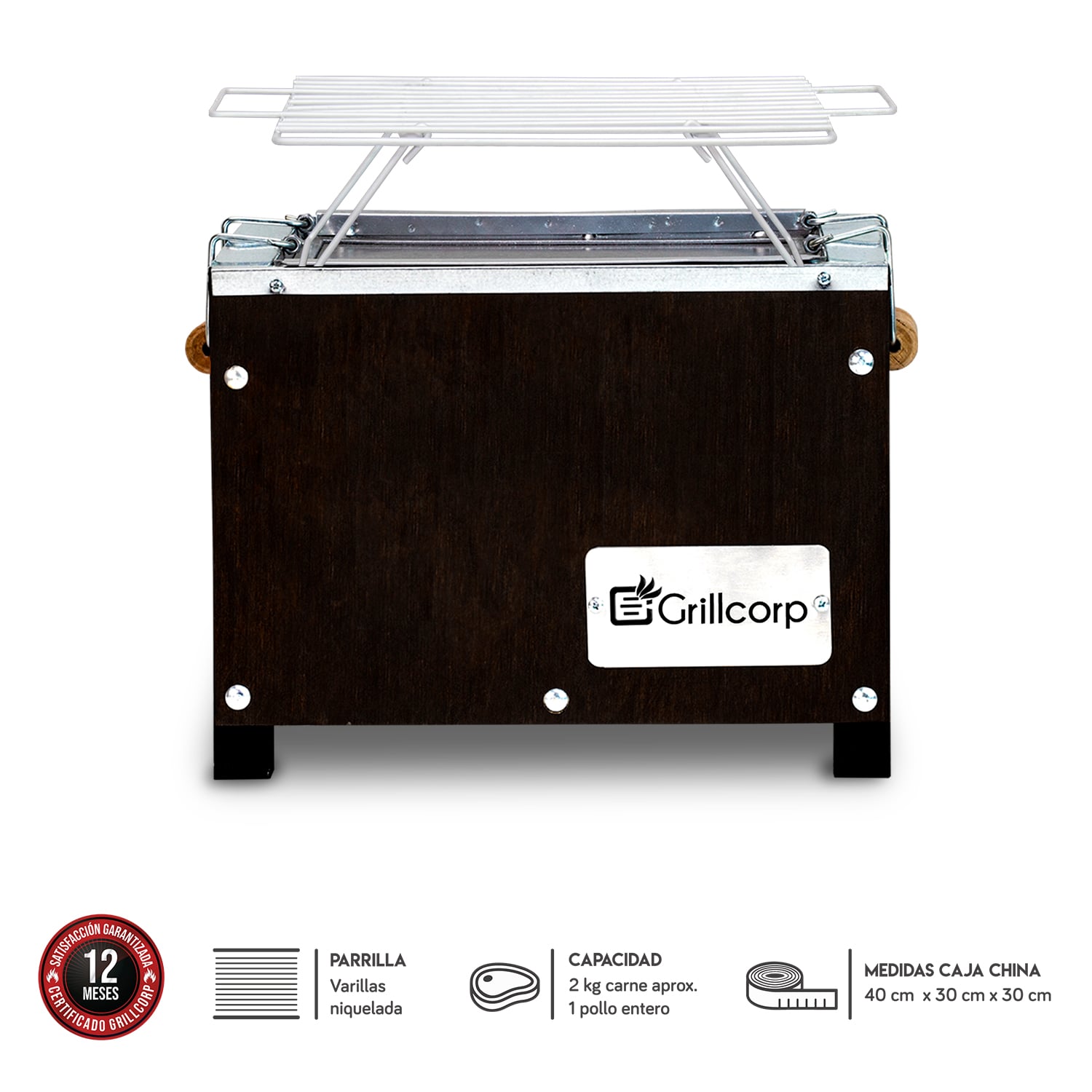 GRILLCORP CAJA CHINA MINI INOXIDABLE BLACK + PARRILLA DE VARILLAS NIQUELADAS 40X30X30 CM - 1