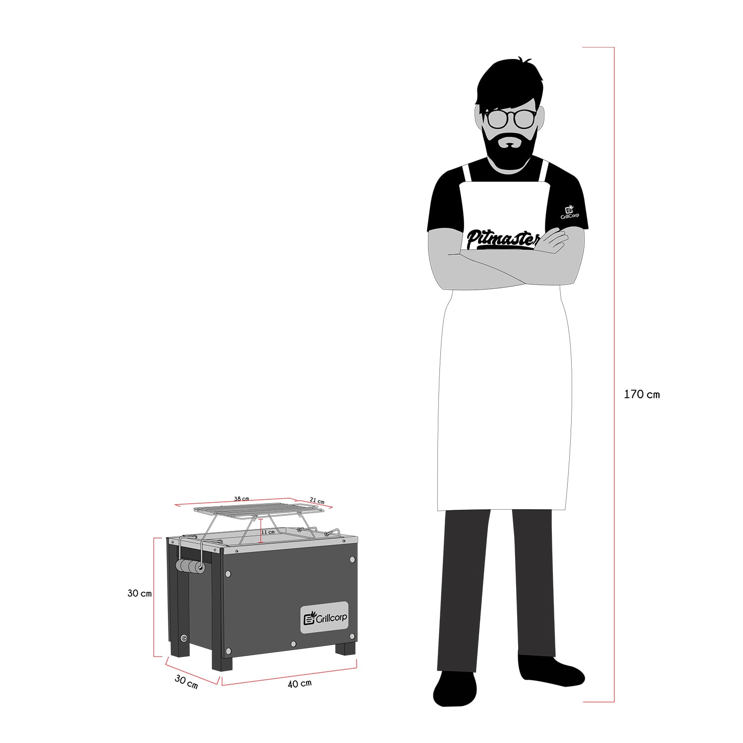 GRILLCORP CAJA CHINA MINI INOXIDABLE BLACK + PARRILLA DE VARILLAS NIQUELADAS 40X30X30 CM - 5