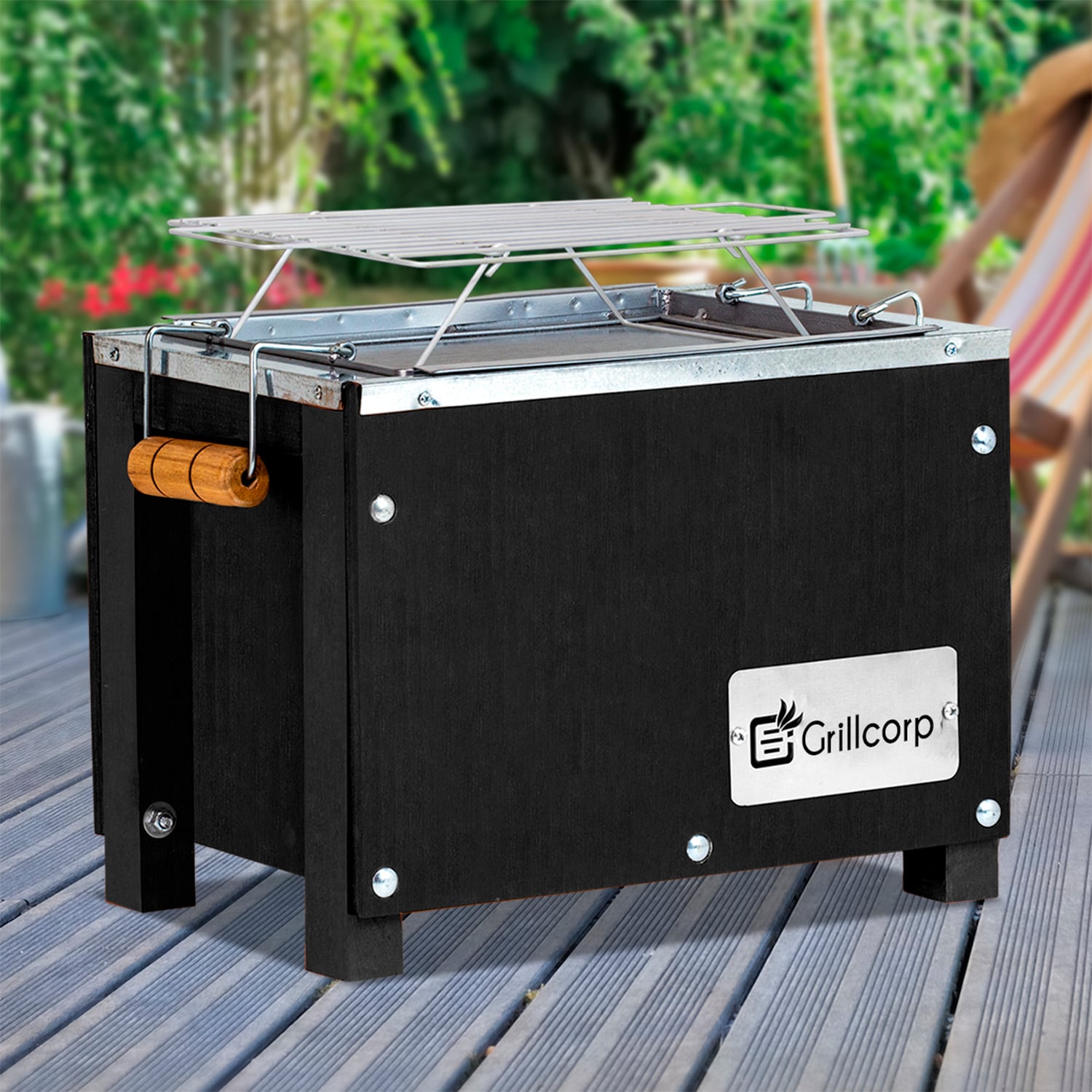 GRILLCORP CAJA CHINA MINI INOXIDABLE BLACK + PARRILLA DE VARILLAS NIQUELADAS 40X30X30 CM - 6