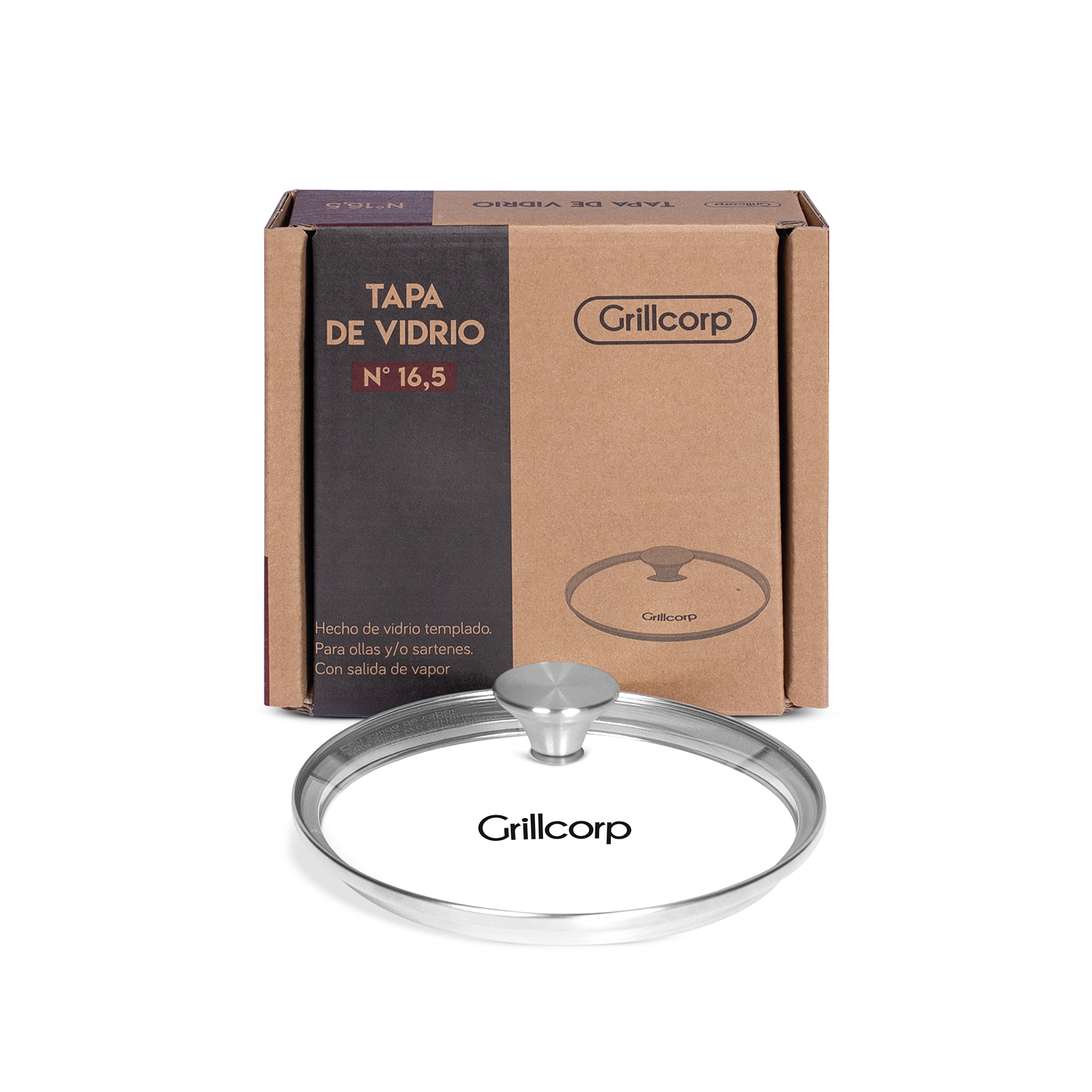 SARTEN GRILLCORP N° 16.5 HF ESMALTADO + TAPA DE VIDRIO + MANGO - 5