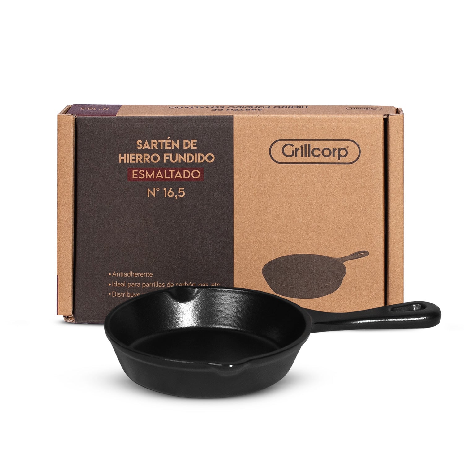SARTEN GRILLCORP N° 16.5 HF ESMALTADO + TAPA DE VIDRIO + MANGO - 6