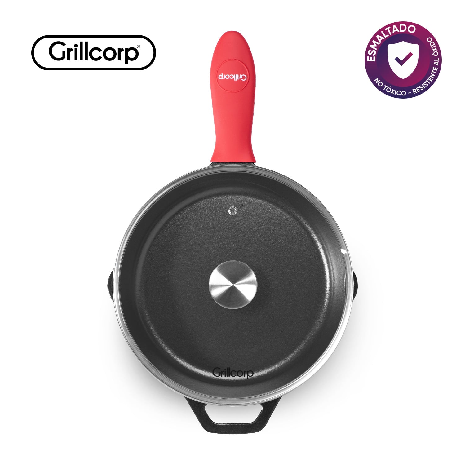 SARTEN GRILLCORP N° 25 HF ESMALTADO + TAPA DE VIDRIO + MANGO - 1