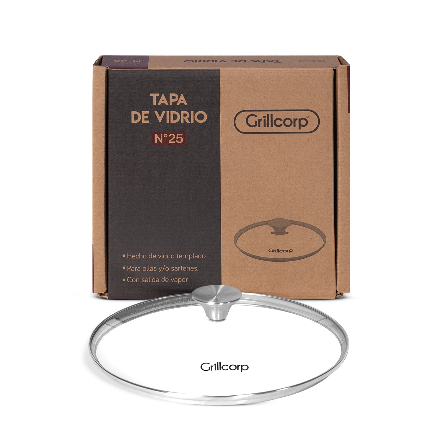 SARTEN GRILLCORP N° 25 HF ESMALTADO + TAPA DE VIDRIO + MANGO - 5