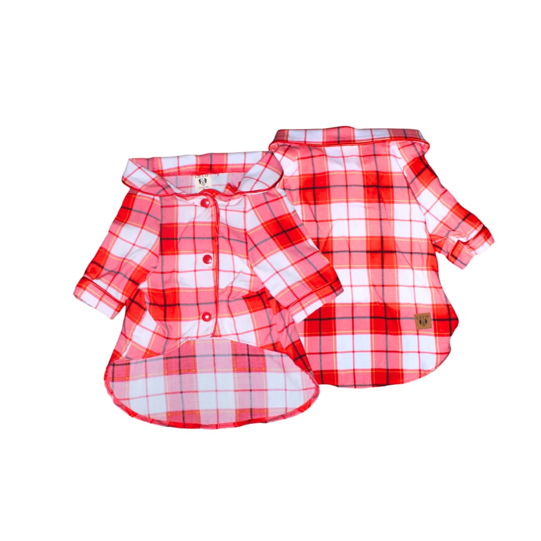 PIJAMA ALGODÓN PERRO Y GATO CAMISERO RED VELVET TALLA 4 LETIF PET SHOP - 1