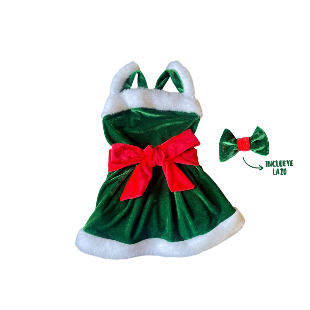 VESTIDO TERCIOPELO PERRO Y GATO MAMA NOELA VERDE TALLA 5 LETIF PET SHOP - 1