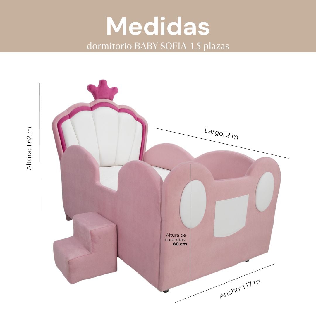 DORMITORIO BABY SOFIA CON BARANDAS Y COLCHÓN 1.5 PLAZAS - 6