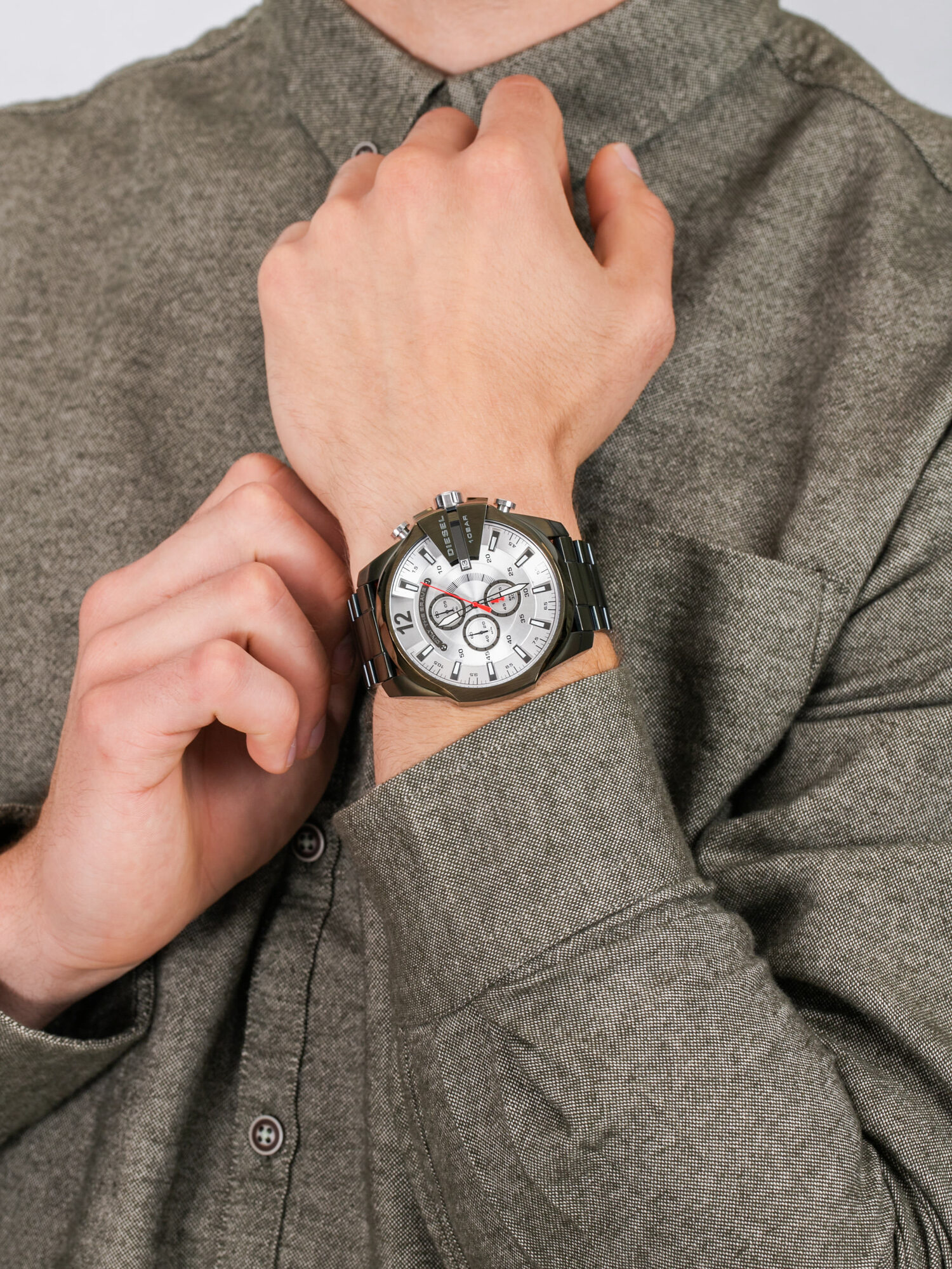RELOJ CRONÓGRAFO DIESEL DZ4478 MEGA CHIEF NEGRO CARA BLANCA NUEVO MODELO - 3