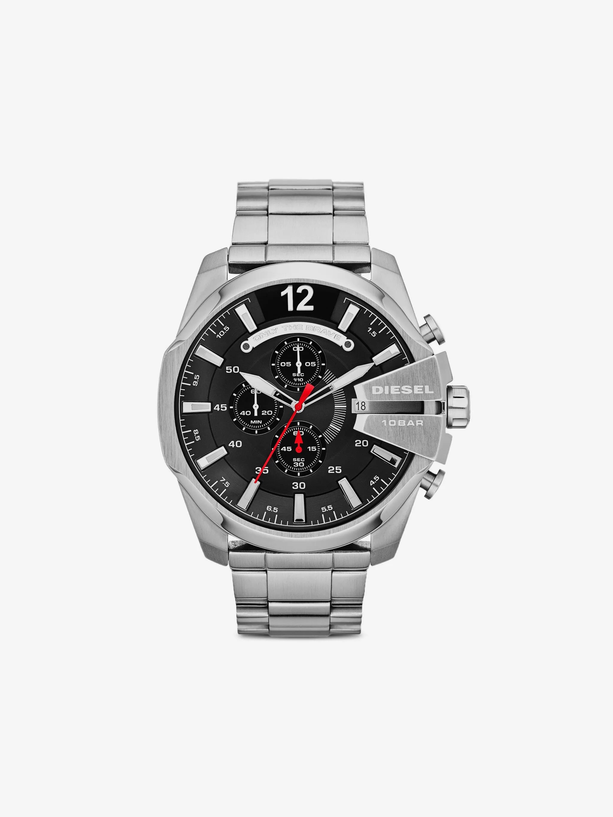 RELOJ CRONÓGRAFO DIESEL MODELO DZ4308 PLATEADO NEGRO DETALLE ROJO NUEVO EN CAJA - 1