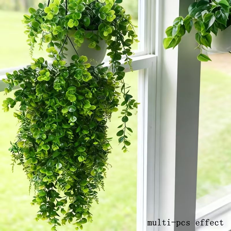 PACK 4 PLANTAS ARTIFICIALES COLGANTE EUCALIPTO VERDE REAL AMBIENTE VIVO 80 CM NUEVO - 3