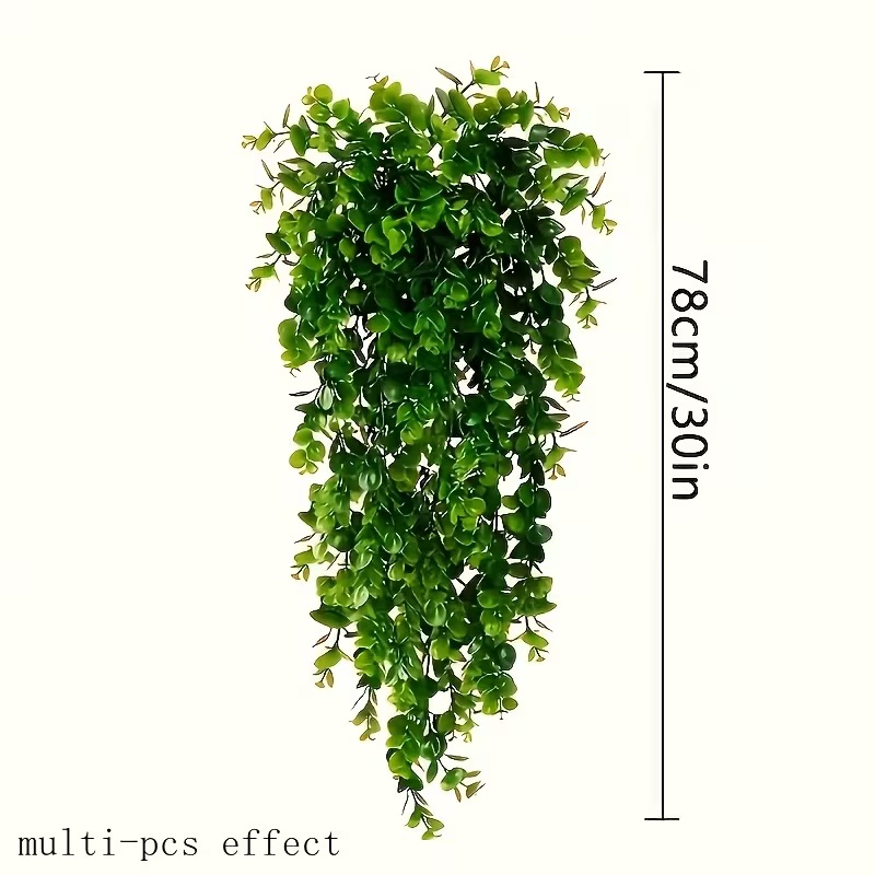 PACK 4 PLANTAS ARTIFICIALES COLGANTE EUCALIPTO VERDE REAL AMBIENTE VIVO 80 CM NUEVO - 4