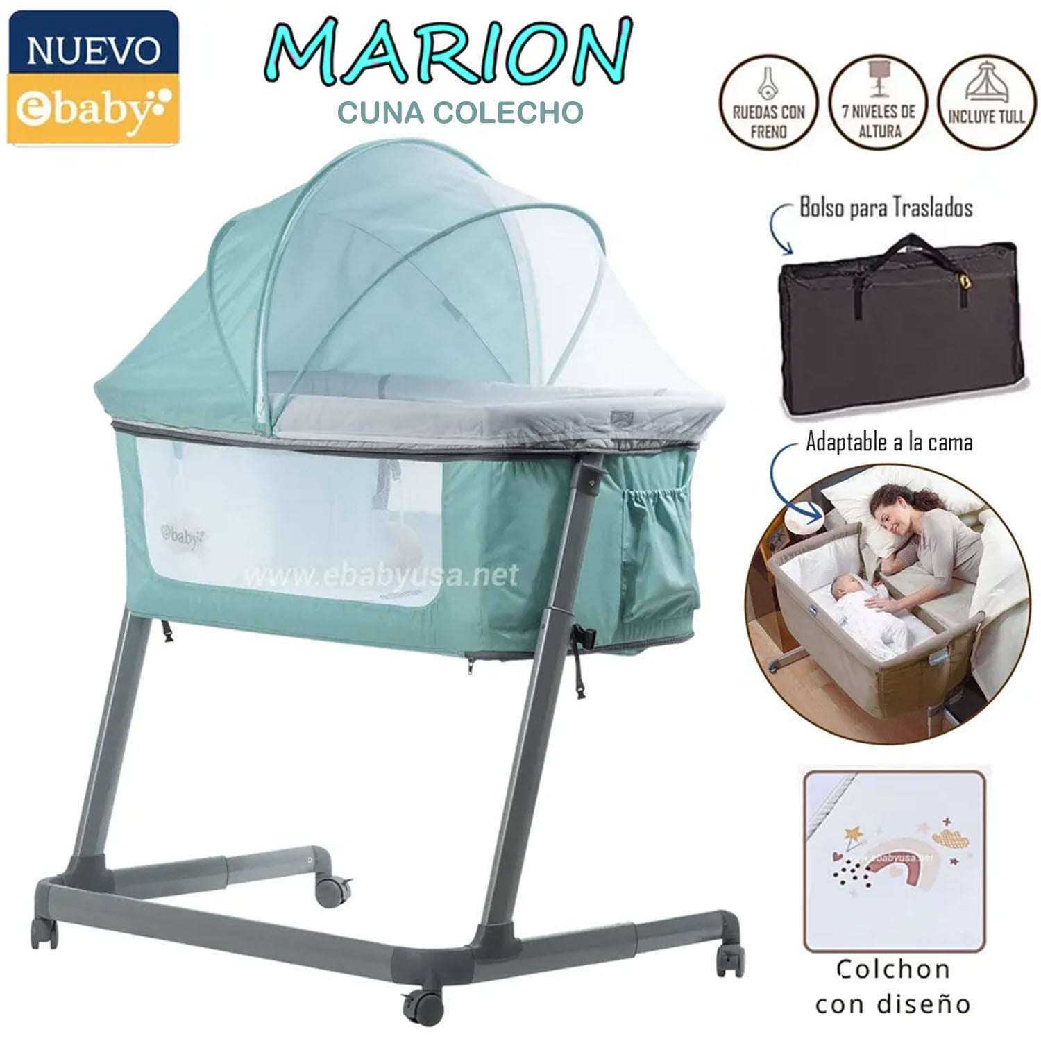 NUEVA CUNA COLECHO MARION VERDE EBABY - 1