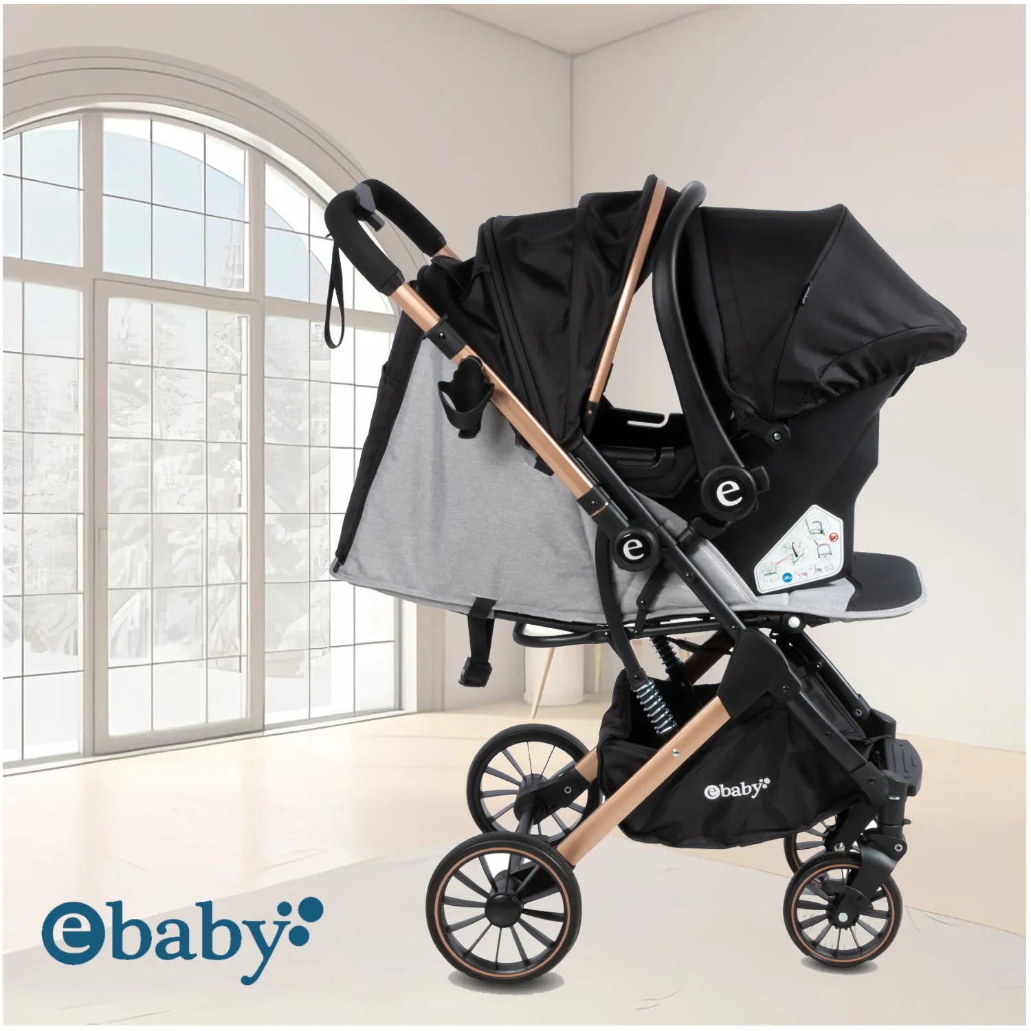COCHE MOISÉS TRAVEL SYSTEM EBABY «SPARROW» PORTA BEBÉ GRAY - 2