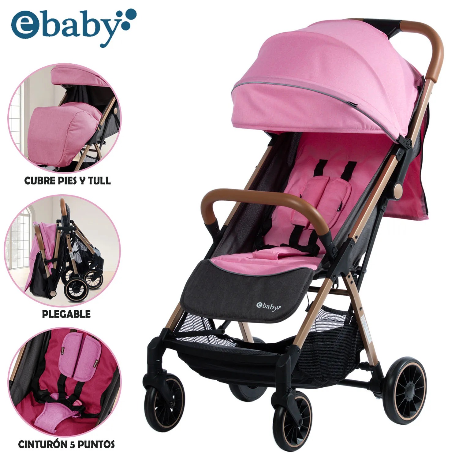 COCHE MALETA PARA BEBÉ «SOFI» DE FÁCIL PLEGADO PINK - 1