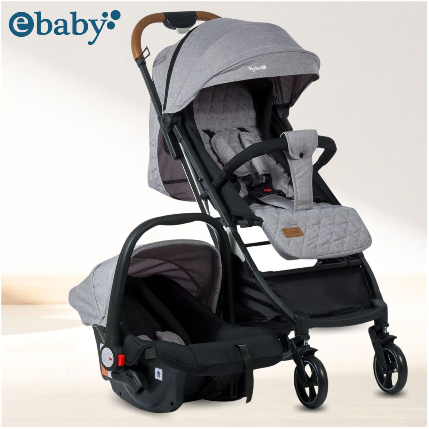 COCHE MALETA «TRAVEL HAPPY» CON PORTA BEBÉ GRIS - 4