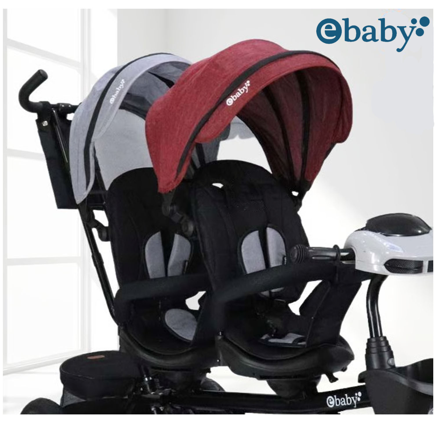 TRICICLO GUIADOR EBABY GEMELAR REDGRAY - 3