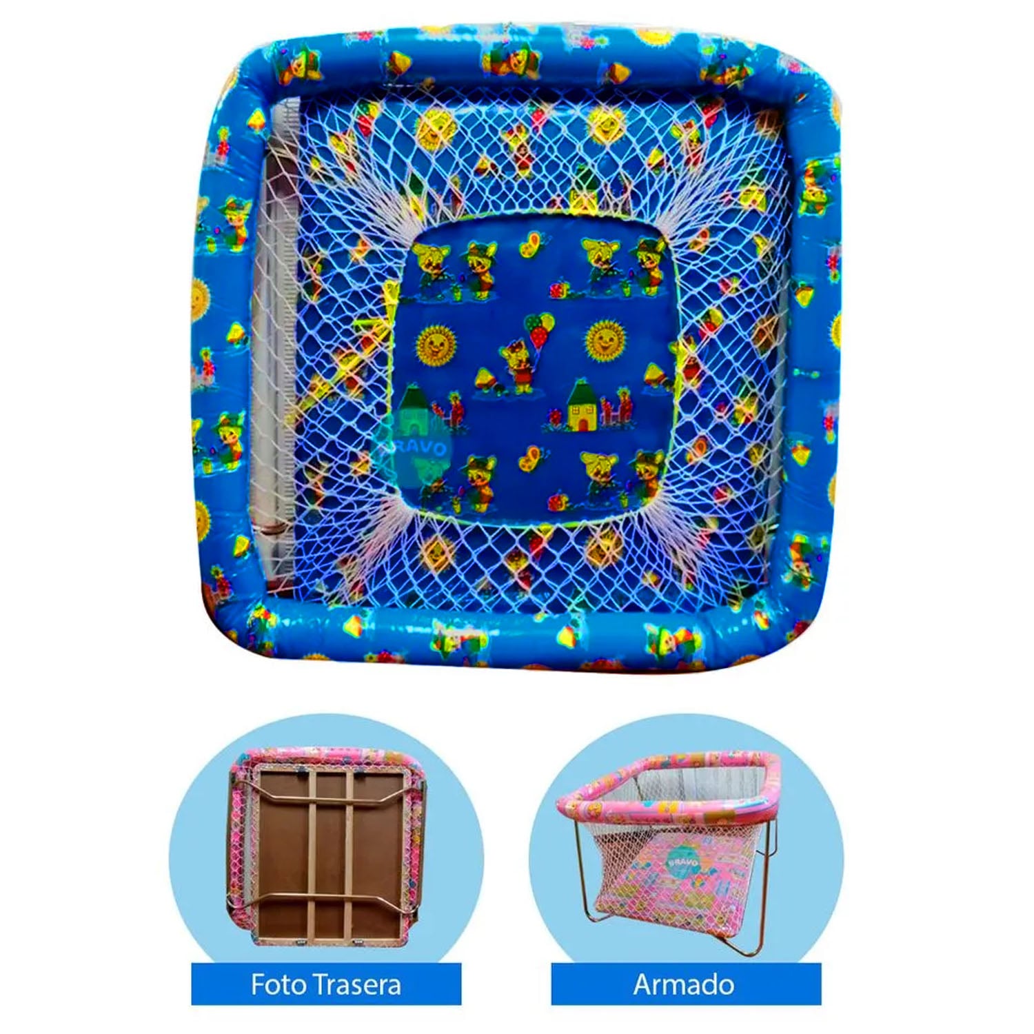 CORRAL PARA BEBES ACOLCHADO CAMBREL AZUL - 1