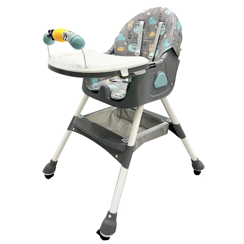 SILLA DE COMER EBABY PLEGABLE DOBLE BANDEJA LULU GRIS CON RUEDAS - 2