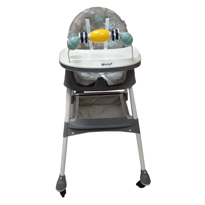 SILLA DE COMER EBABY PLEGABLE DOBLE BANDEJA LULU GRIS CON RUEDAS - 3