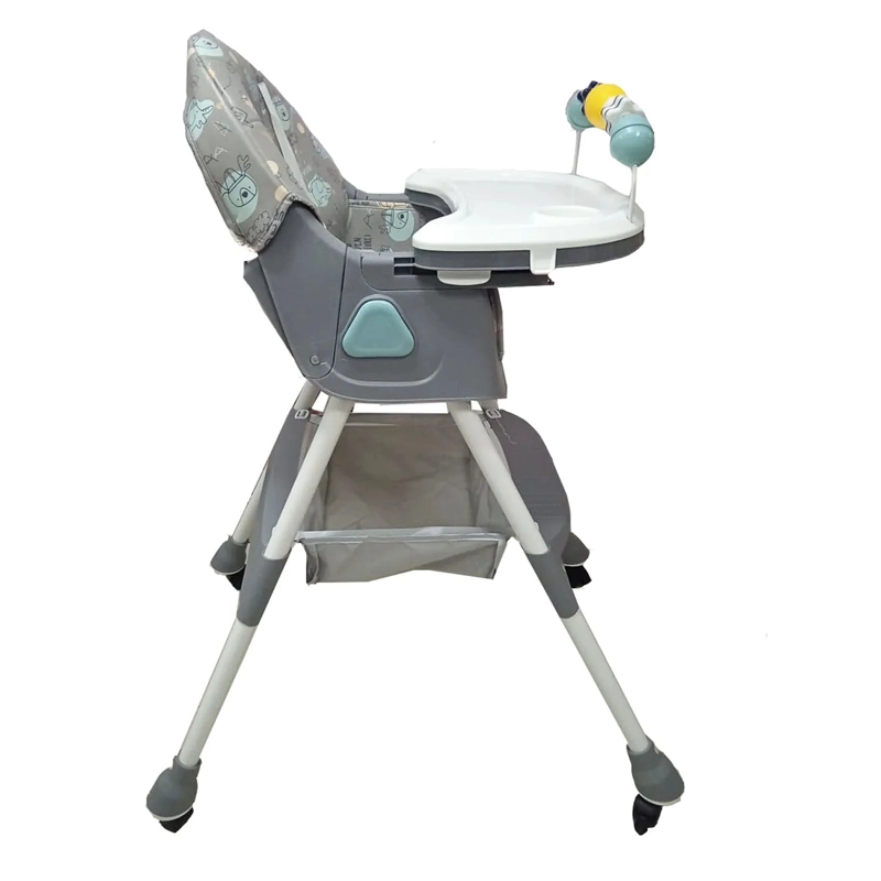 SILLA DE COMER EBABY PLEGABLE DOBLE BANDEJA LULU GRIS CON RUEDAS - 4