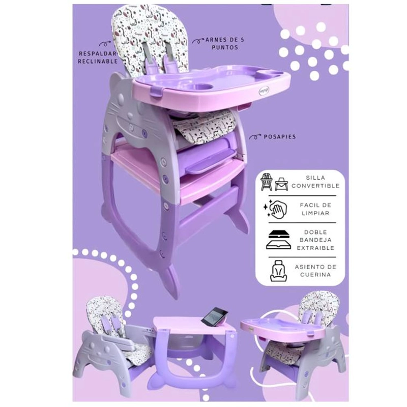 SILLA DE COMER GATO CARPETA 3 EN 1 MORADO - 2
