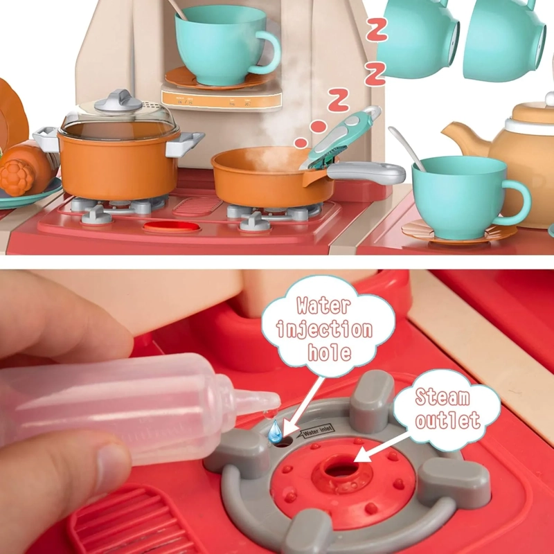 JUGUETE SET DE COCINA CON VAPOR LUZ Y SONIDO 65 PCS ROSADO - 5