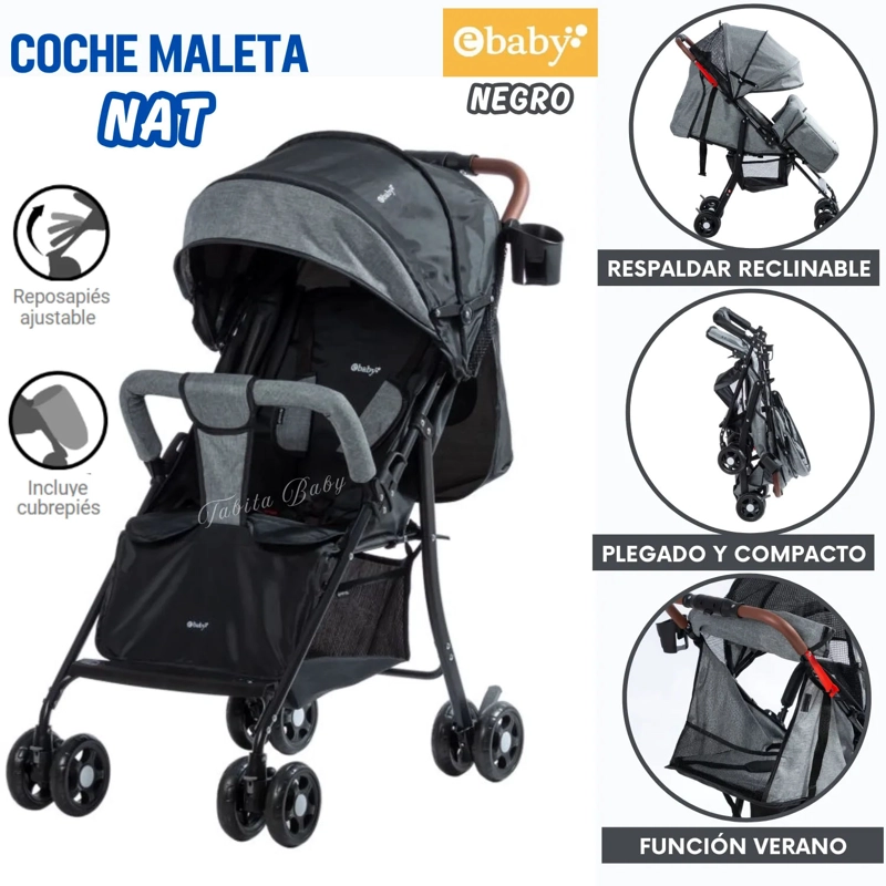 COCHE DE PASEO NAT MALETA CON CUBRE PIES PLEGABLE NEGRO - 1