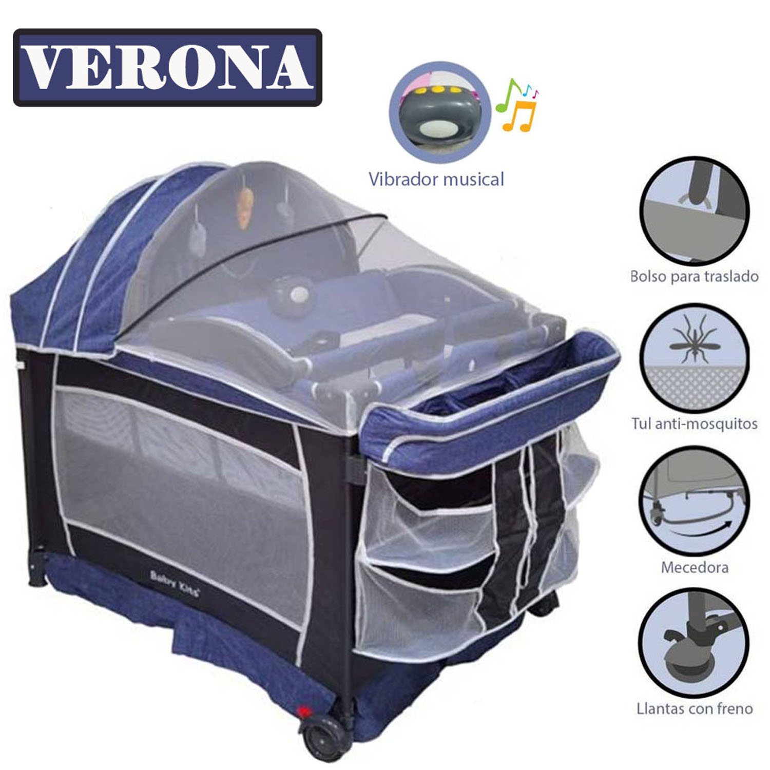 CUNA CORRAL BABY KITS VERONA AZUL + COLCHÓN 4 ' AZUL - 2