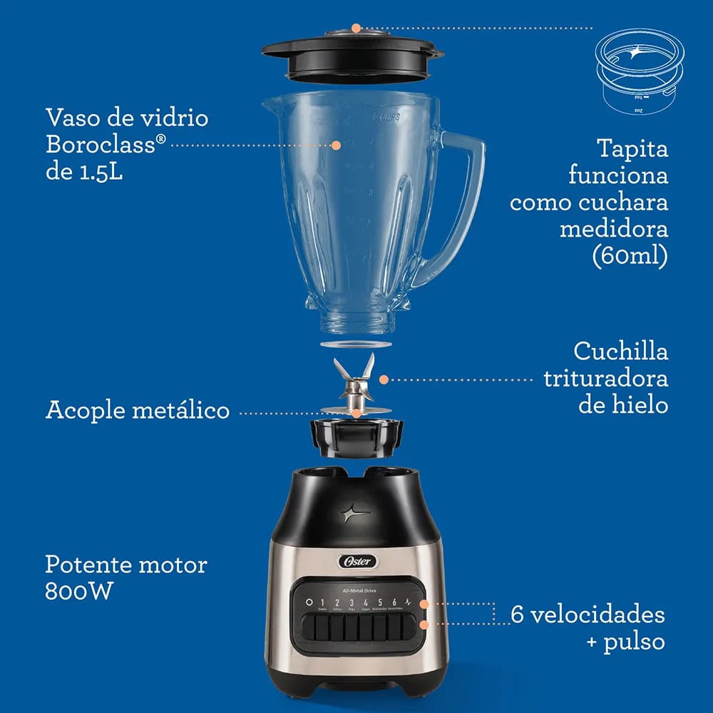 LICUADORA 6 VELOCIDADES OSTER PICAHIELO 800W BLSTPEG-NPB - 5