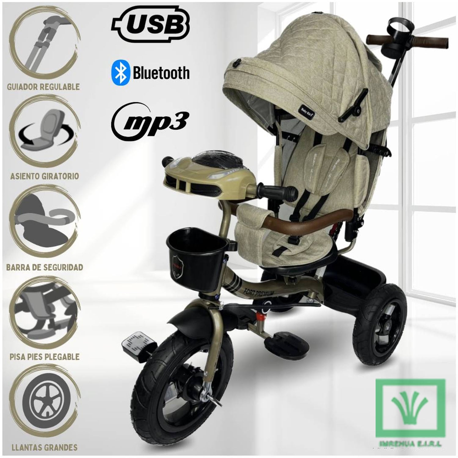 TRICICLO GUIADOR 3 EN 1 «FORT PREMIUM» USB BEIGE - 1
