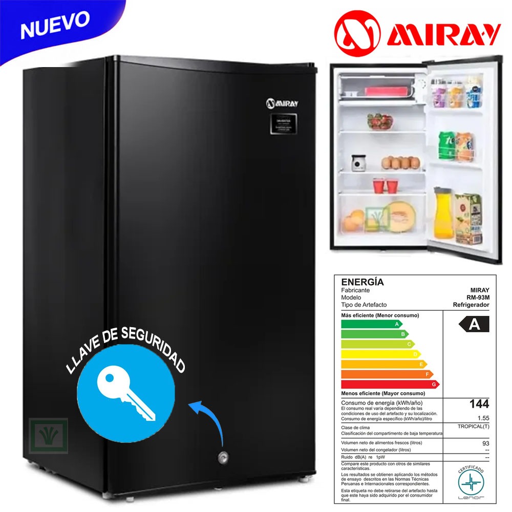 FRIGOBAR REFRIGERADORA MIRAY CON LLAVE 93 LT NEGRO RM-93M - 1