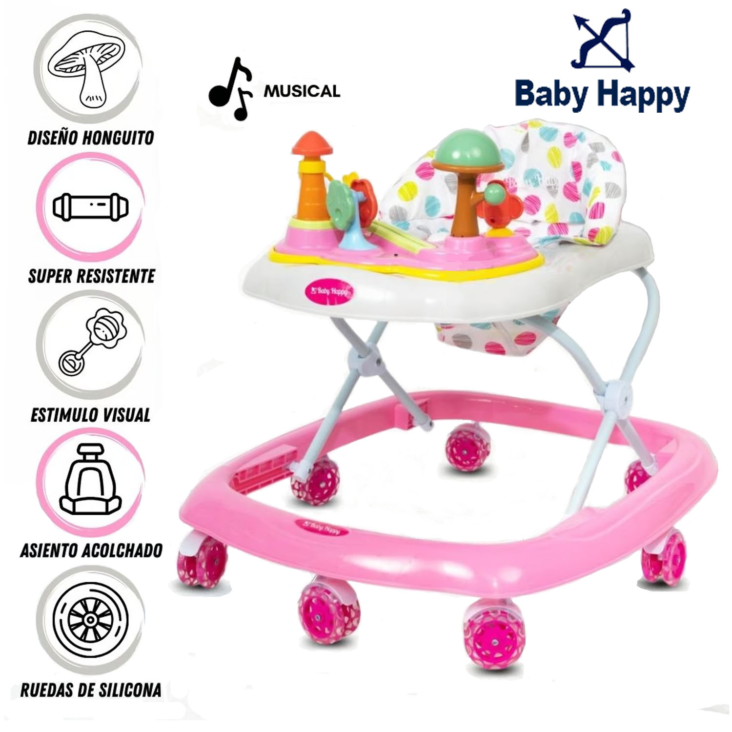 ANDADOR CON TABLERO MUSICAL «HONGUITO II» PINK - 1