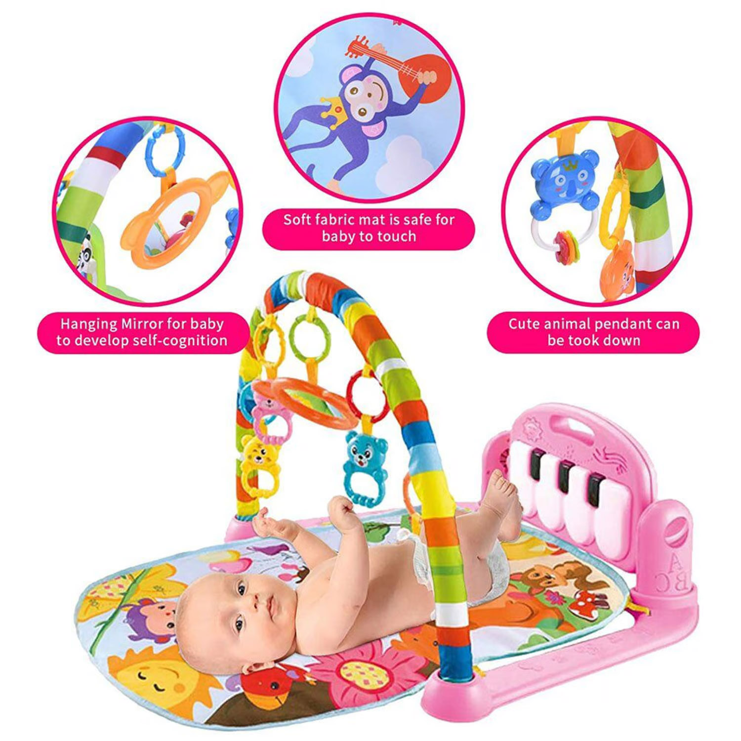 GIMNASIO DE BEBE CON PIANO PARA PATEAR ROSADO - 1
