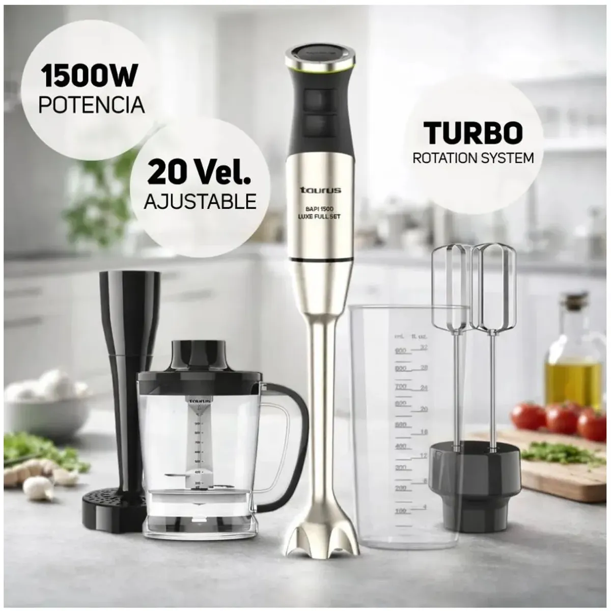 BATIDORA DE INMERSION TAURUS BAPI 1500 LUXE FULL SET - 2
