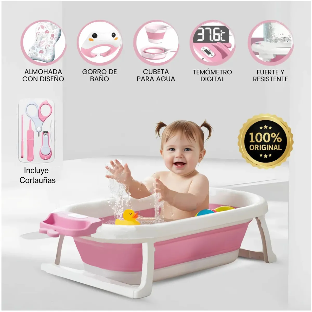 BAÑERA PLEGABLE PARA BEBÉS «MAUI» PINK - 1