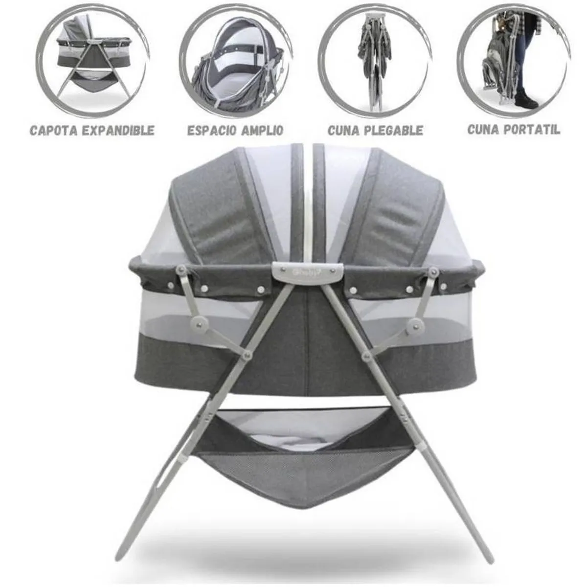CUNA PORTÁTIL PLEGABLE PARA BEBÉ »DOLLY» GREY - 2