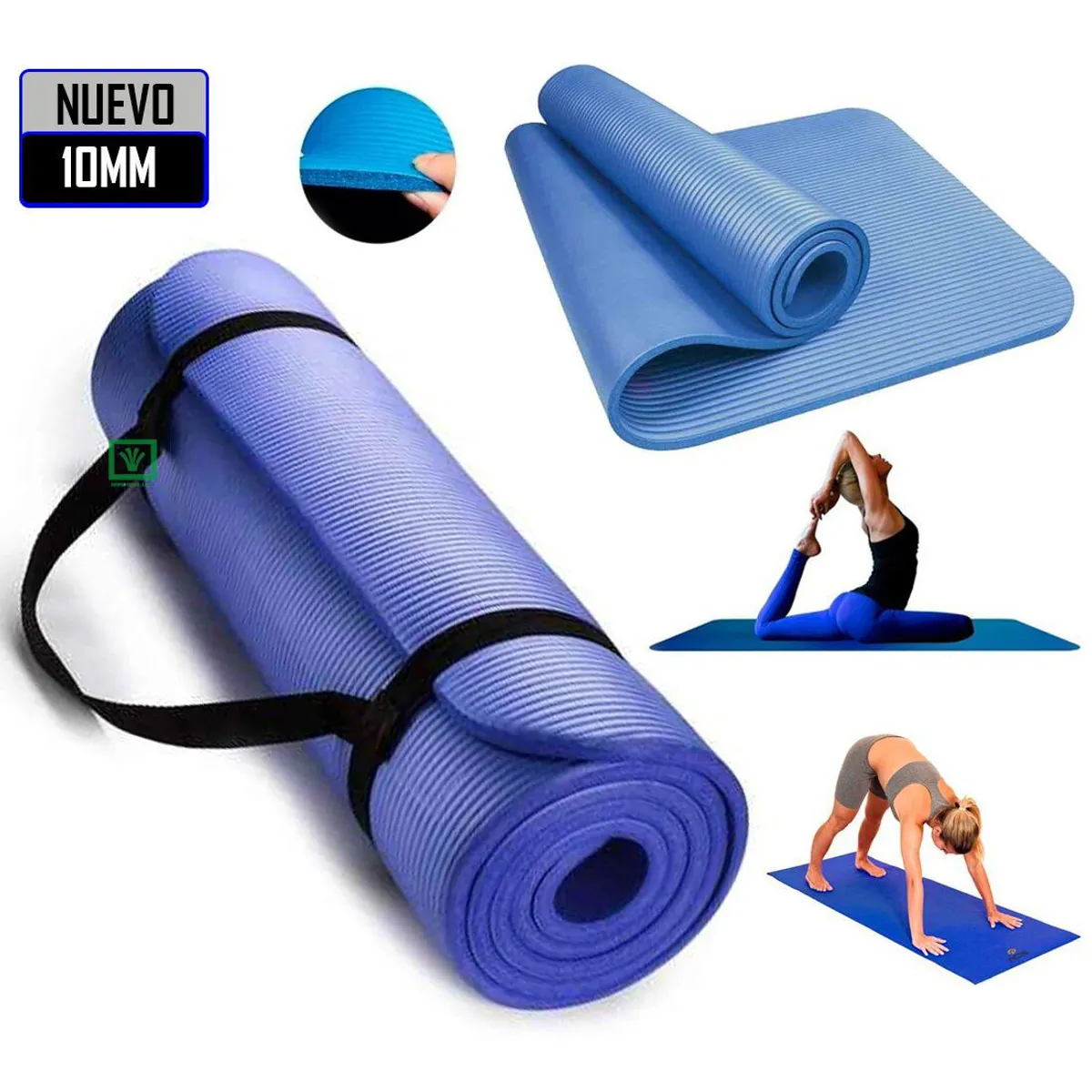 MAT DE YOGA PILATES 10 MM CON ELÁSTICO PORTÁTIL AZUL - 1