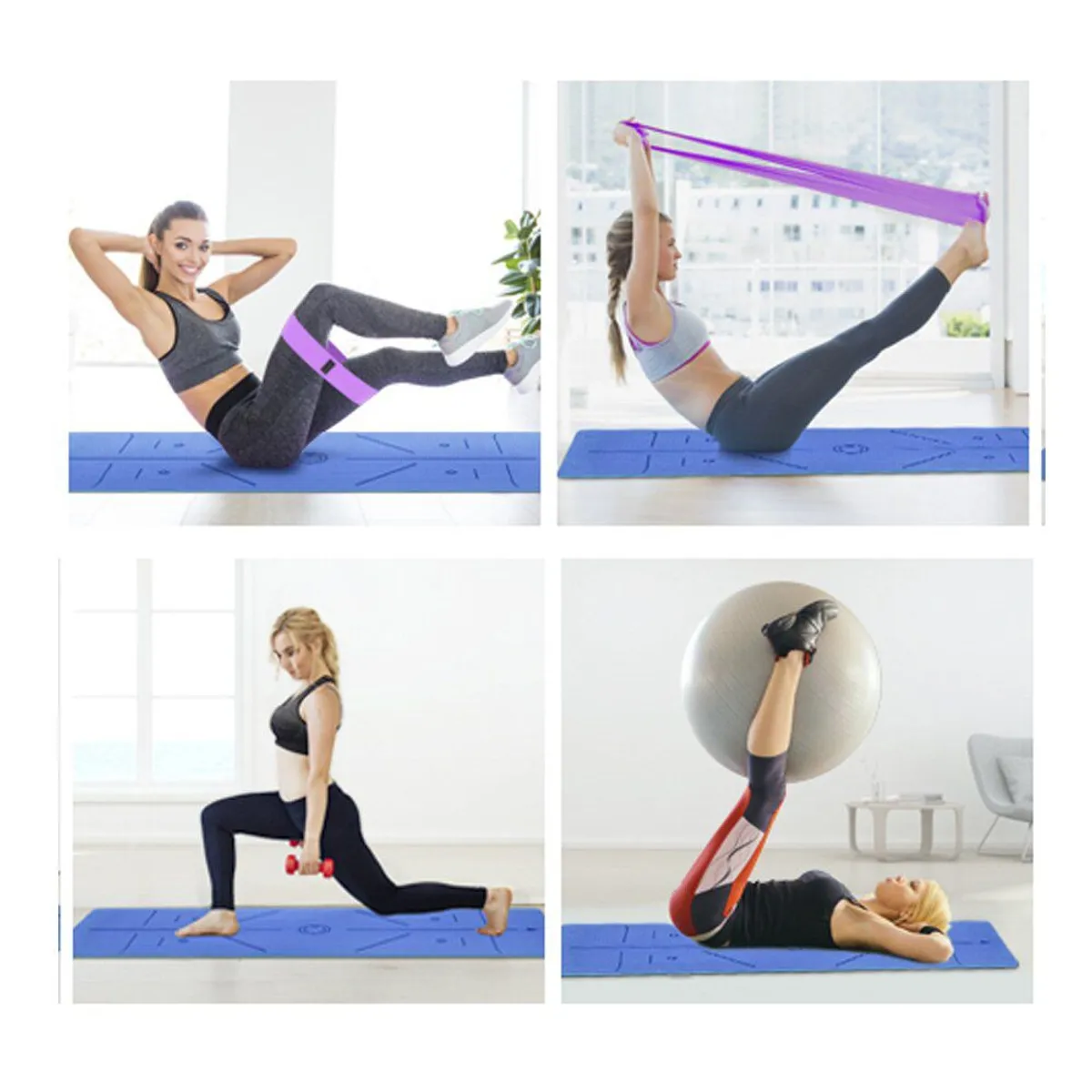 MAT DE YOGA PILATES 10 MM CON ELÁSTICO PORTÁTIL AZUL - 3