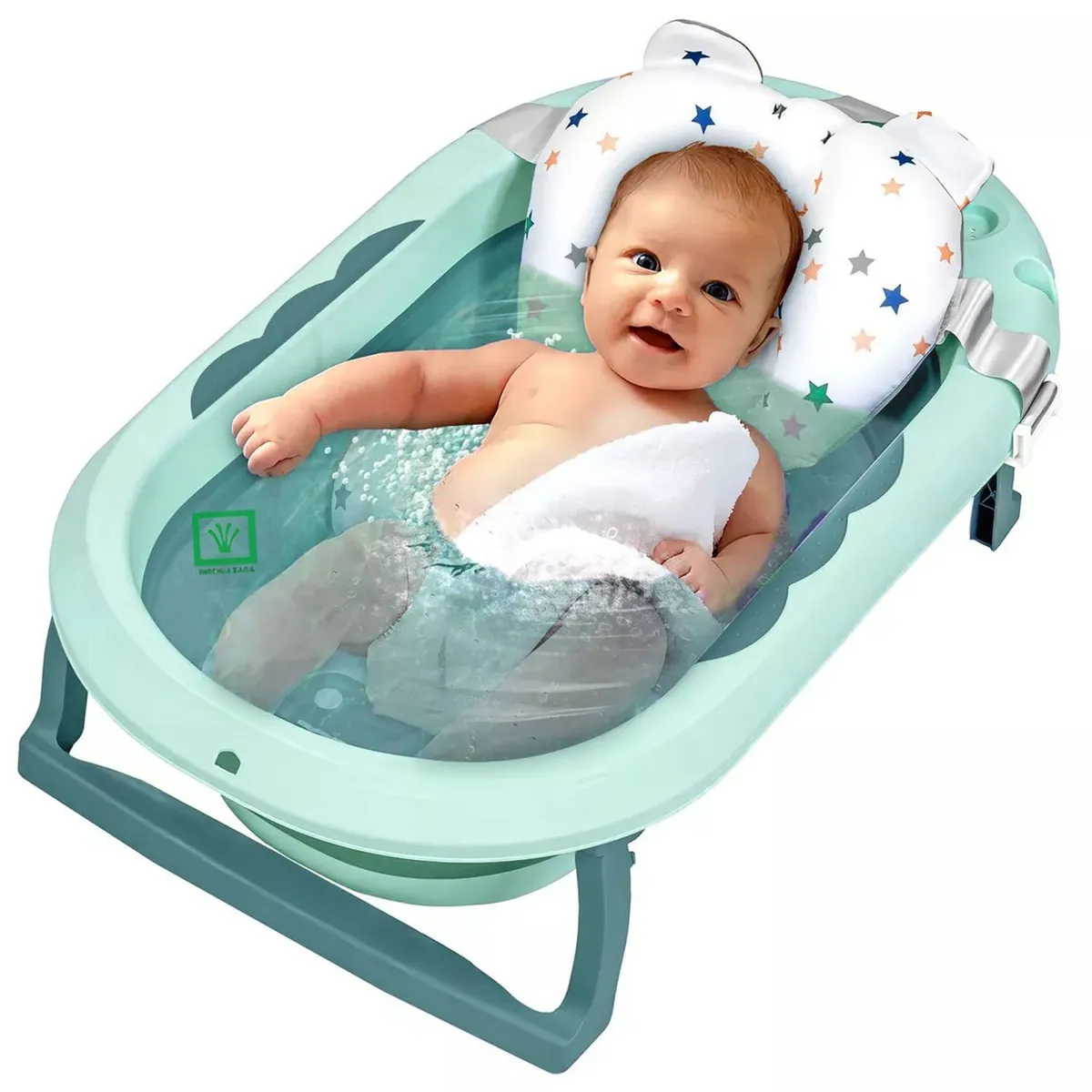 BAÑERA TINA DE BAÑO PLEGABLE BALLENITA CON TERMÓMETRO VERDE - 2