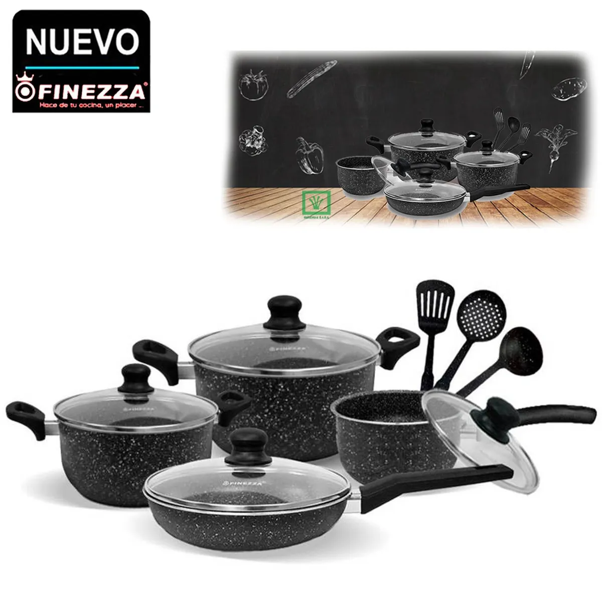 JUEGO DE OLLAS ANTIADHERENTE 11PZAS FZ-X1705M NEGRO - 1