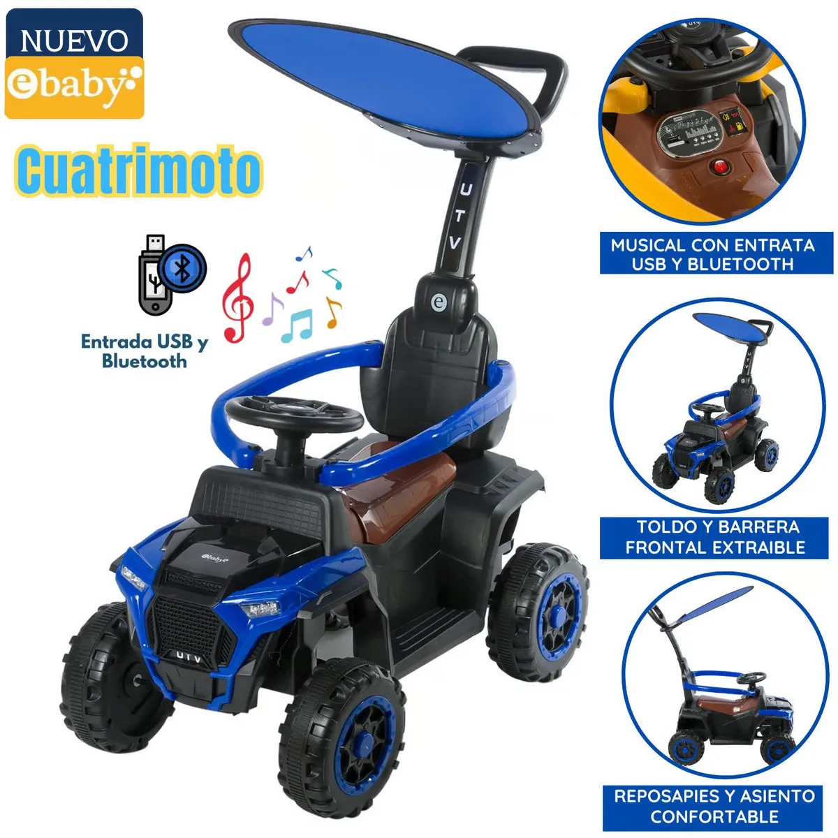 CUATRIMOTO MUSICAL CON LUCES Y SOMBRILLA AZUL EB351 - 1