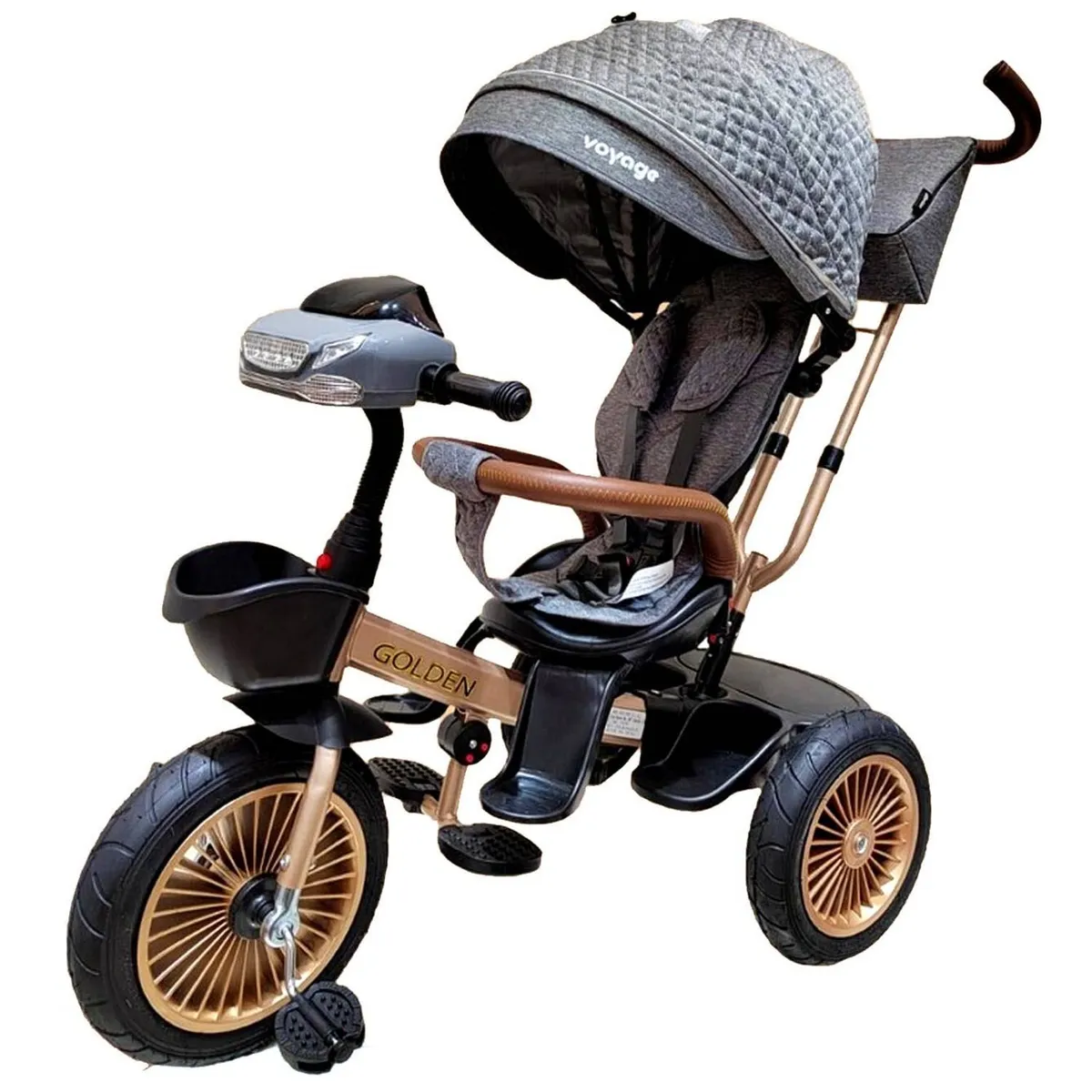 TRICICLO ASIENTO GIRATORIO VOYAGE GOLDEN CON TELA UV GRIS - 2