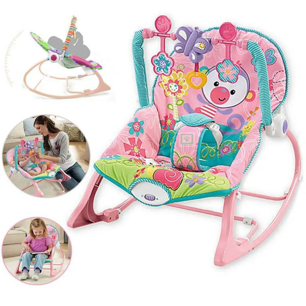 SILLA MECEDORA VIBRADORA MUSICAL MONKEY PINK - 1