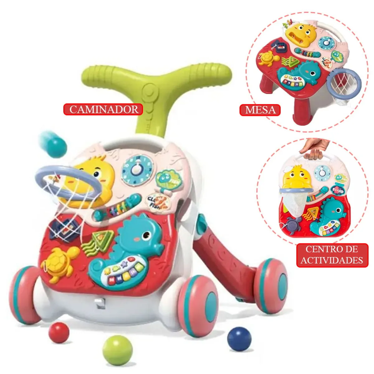CAMINADOR PARA BEBE 3 EN 1 ROJO CON PELOTAS Y ARCO - 1
