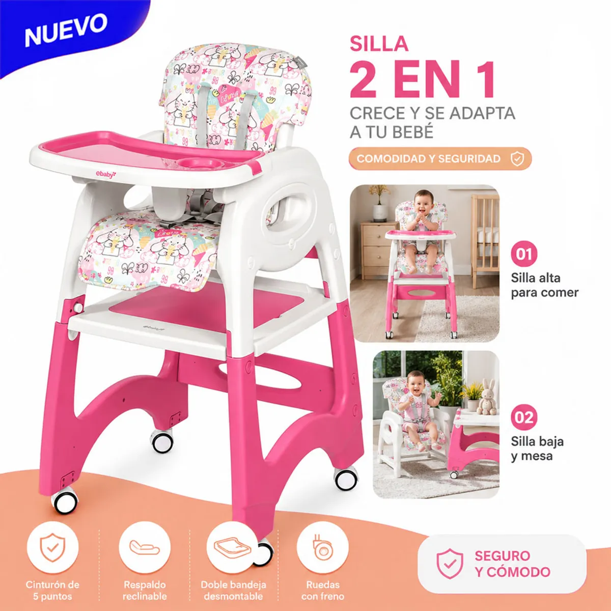 SILLA DE COMER ESCRITORIO LARA EB645-1 ROSADO OSCURO CONEJOS - 1