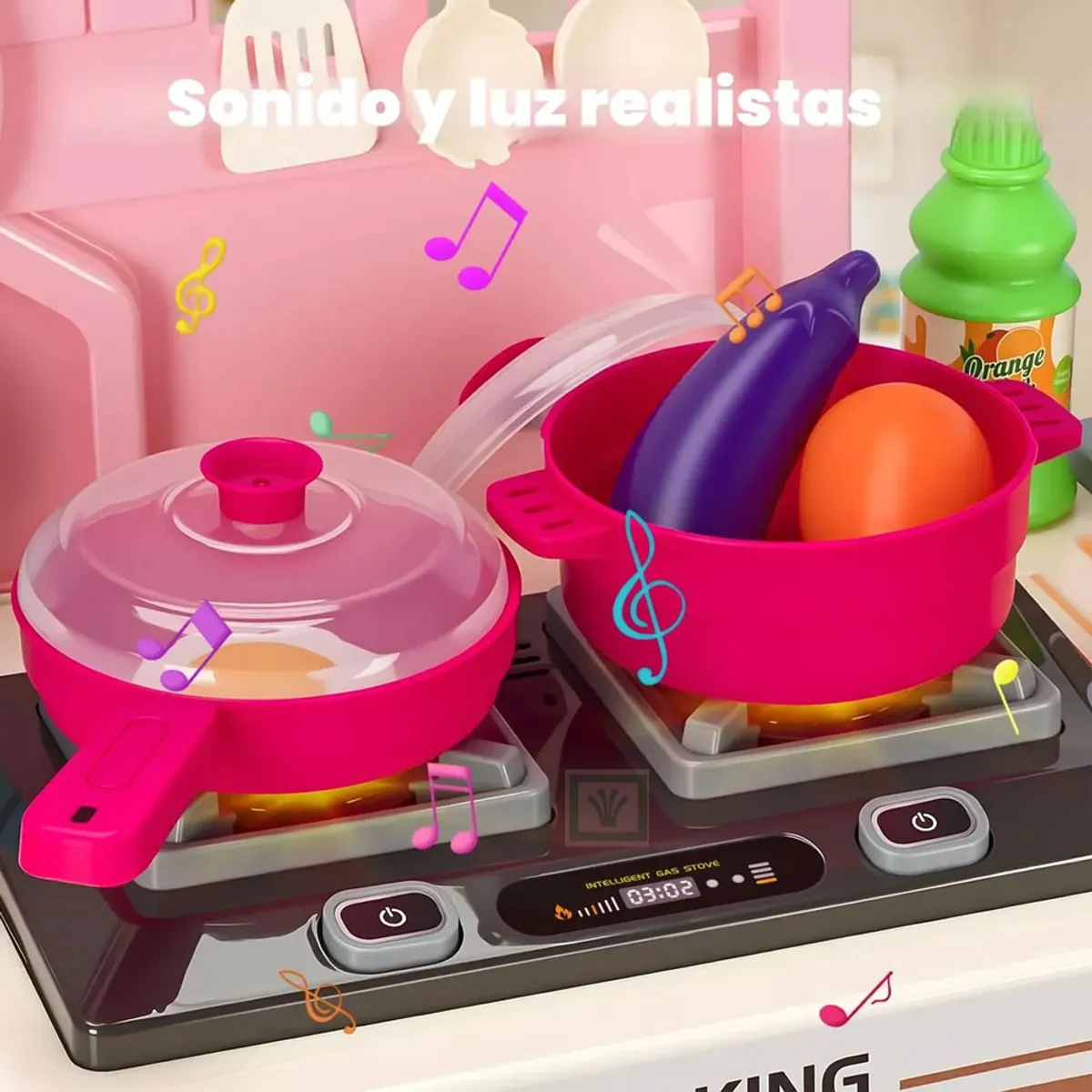 JUGUETE COCINA INTERACTIVA ROSADO 53 PIEZAS CON SONIDOS LUCES Y AGUA - 6